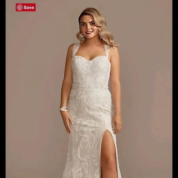david's bridal white and gold prom dress As Is Removable Straps Tulle Petite Wedding Dress